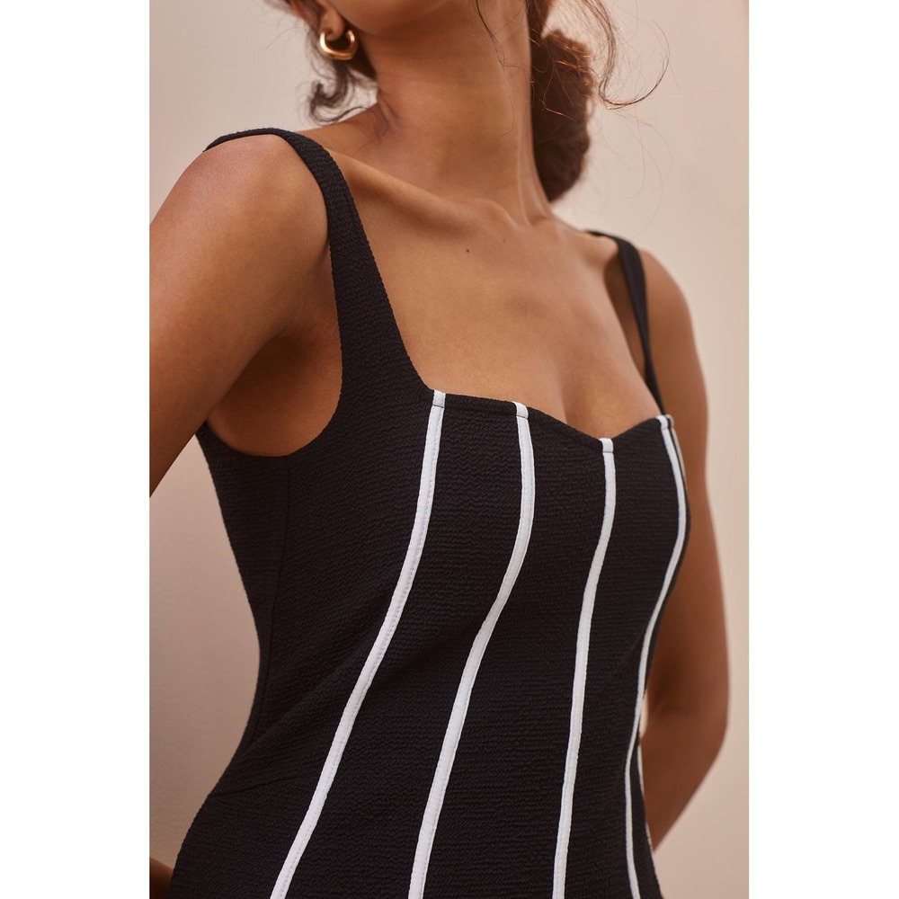 Anthropologie Maeve Little Black Dress White Piping Stretchy Pockets NWT Size 8 - Picture 3 of 16